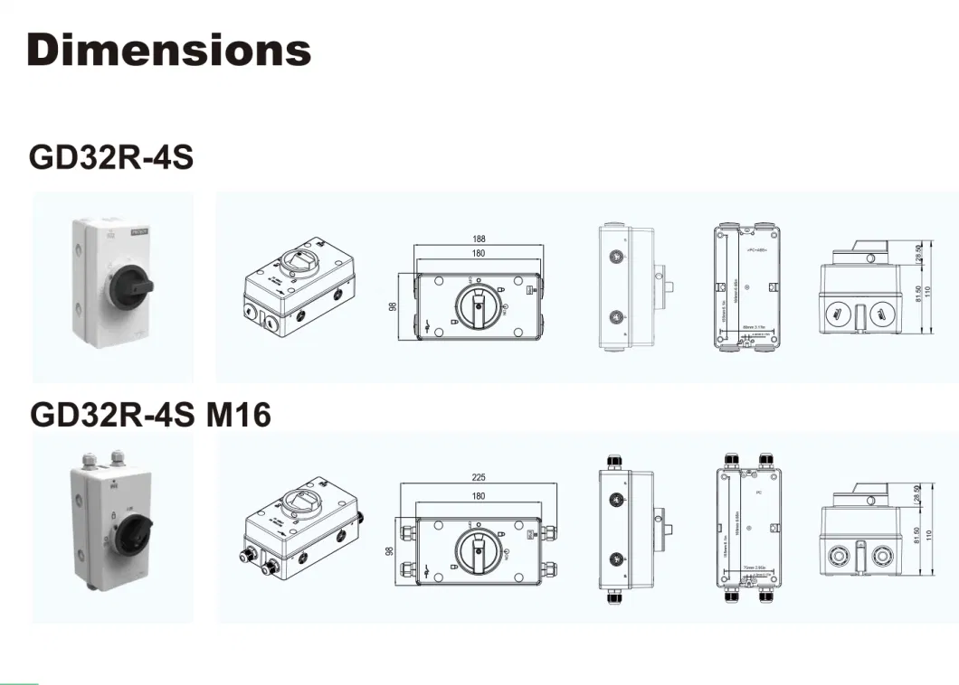 DC Isolator Switch Solar PV 1000V 1500V 16A 25A 32A Outdoor Waterproof Enclosure Series Disconnector Switch Isolation Switch